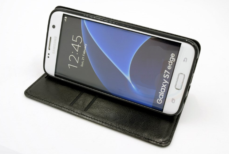 Samsung Galaxy S7 Edge Bookcase zwart hoogwaardig kunst leer - Samsung - Nieuwetelefoonhoesjes.nl